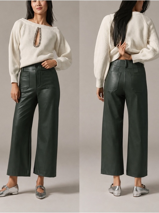 Maeve Pants - Anthropologie Maeve The Colette Faux Viscose Leather Wide-Leg Pants Green Sz 32